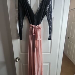 PrettyLittleThing Black and Pink Long Sleeve Dress
